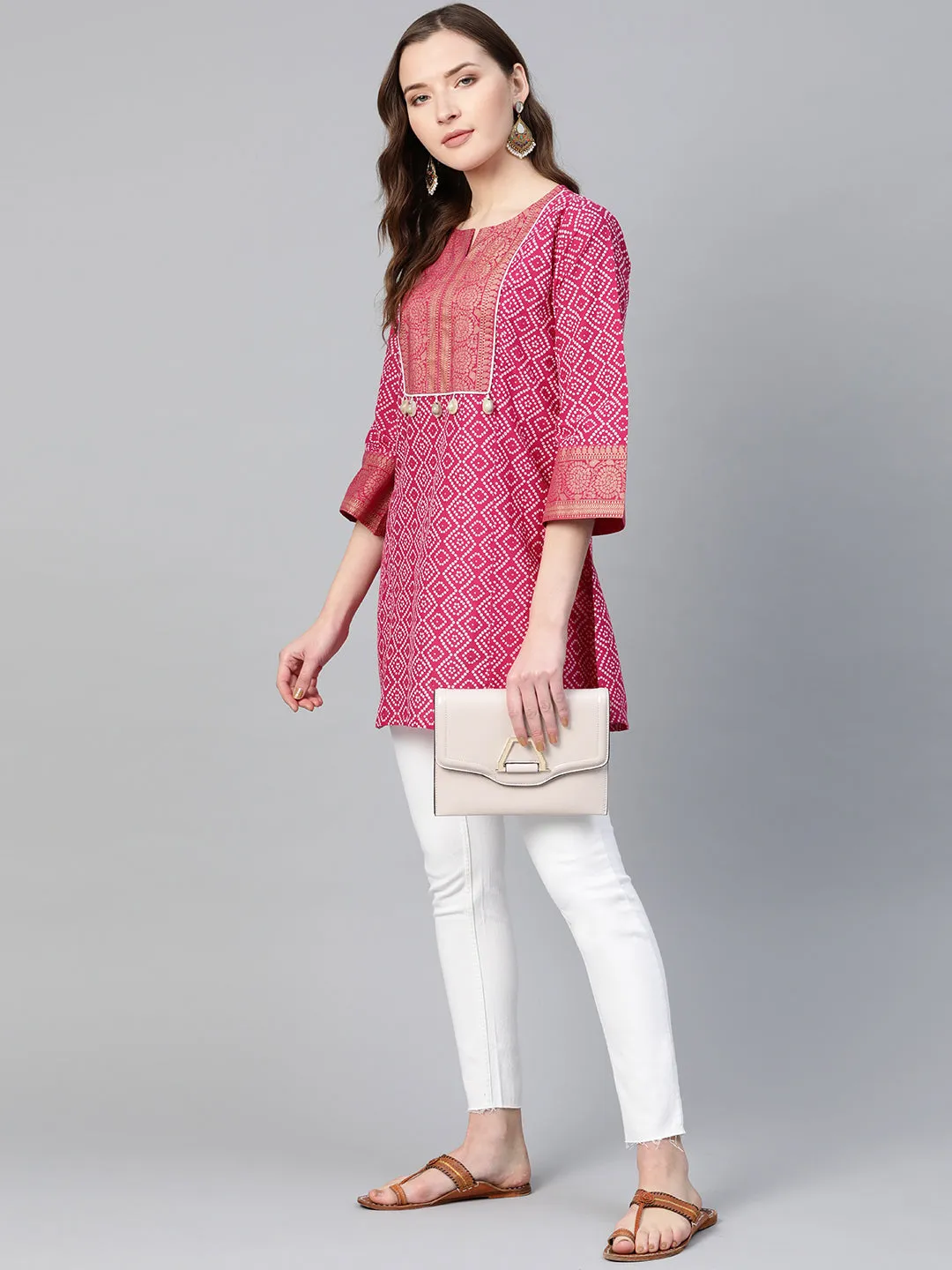 Pink & White Bandhej Print Tunic