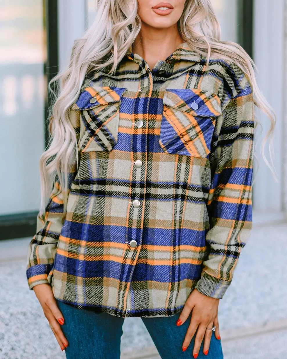 Plaid Button Front Pocketed Shacket