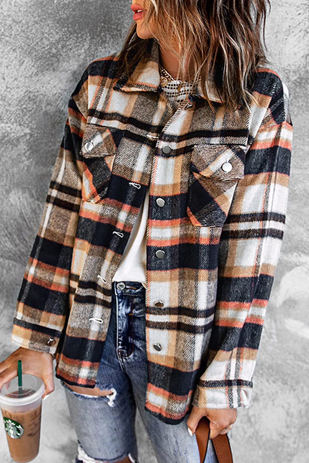 Plaid Button Front Pocketed Shacket