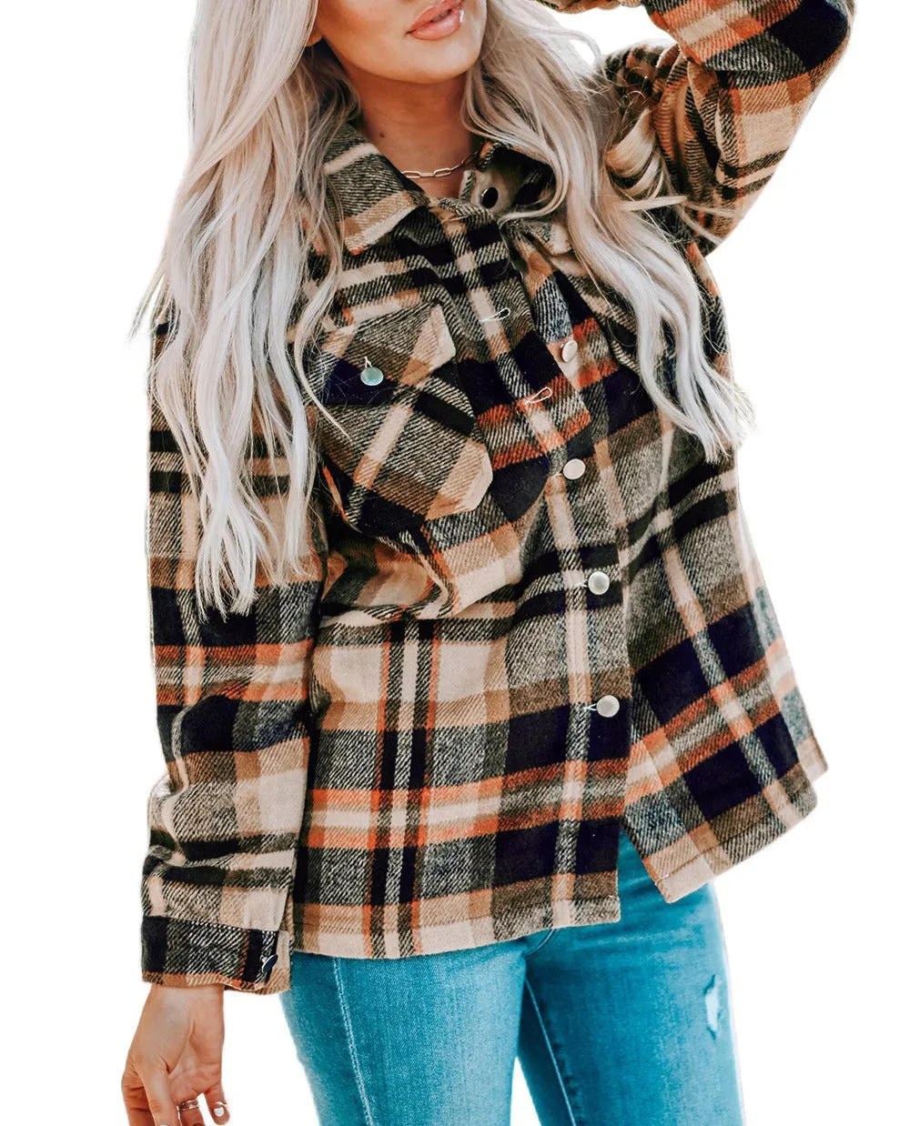 Plaid Button Front Pocketed Shacket