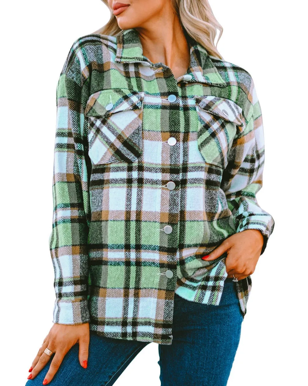 Plaid Button Front Pocketed Shacket