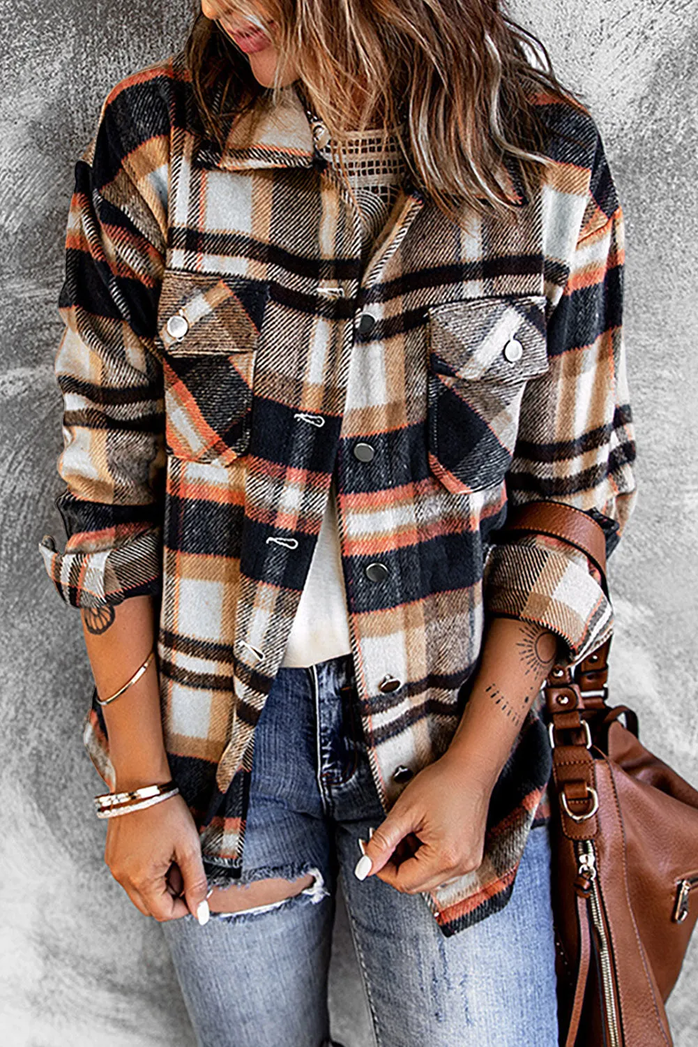 Plaid Button Front Pocketed Shacket