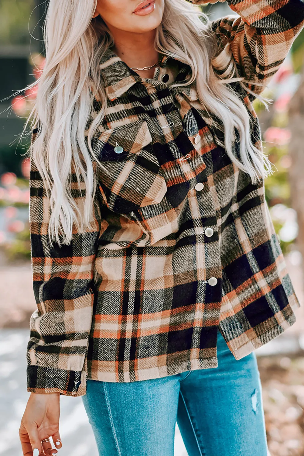 Plaid Button Front Pocketed Shacket