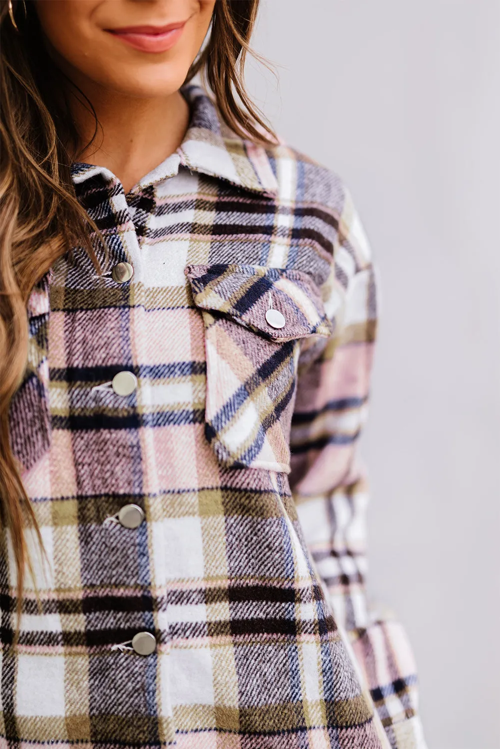 Plaid Button Front Pocketed Shacket