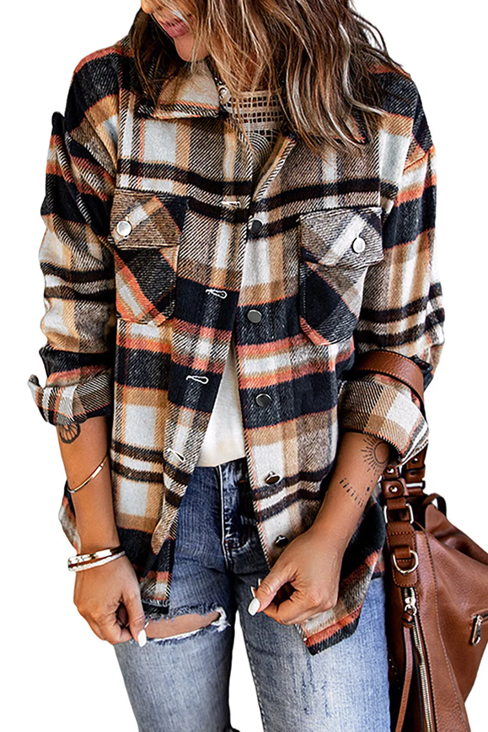 Plaid Button Front Pocketed Shacket