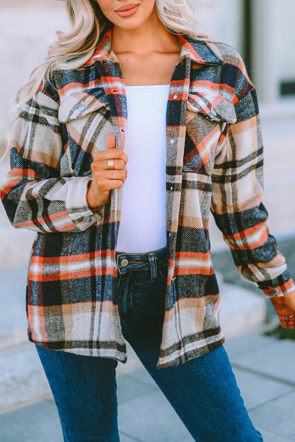 Plaid Button Front Pocketed Shacket