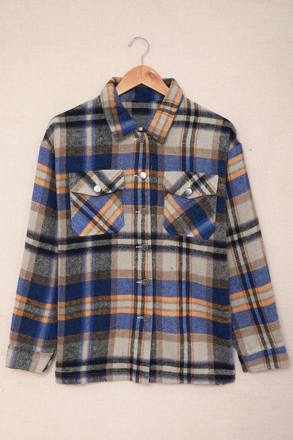 Plaid Button Front Pocketed Shacket