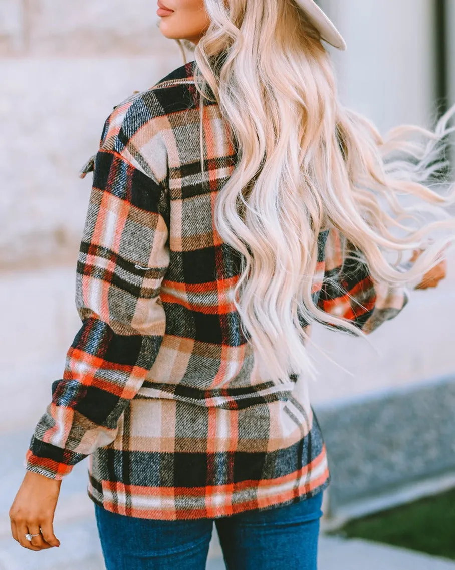 Plaid Button Front Pocketed Shacket