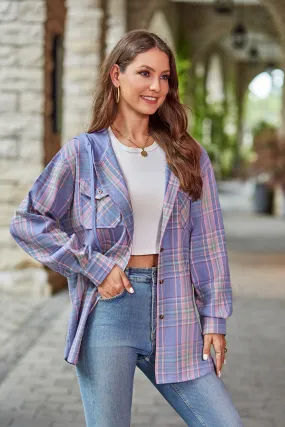 Plaid Long Sleeve Flannel Hooded Shacket - 5 colors