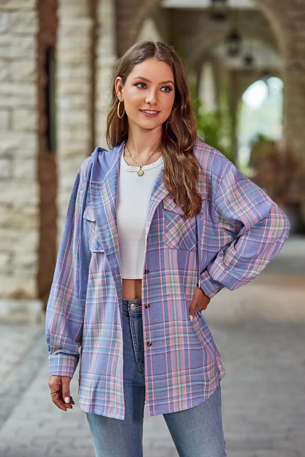 Plaid Long Sleeve Flannel Hooded Shacket - 5 colors