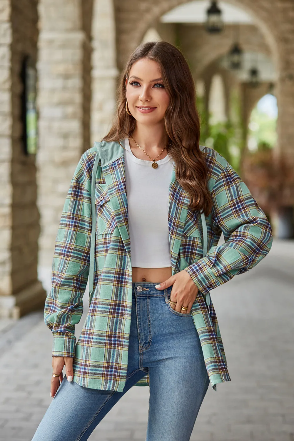 Plaid Long Sleeve Flannel Hooded Shacket - 5 colors