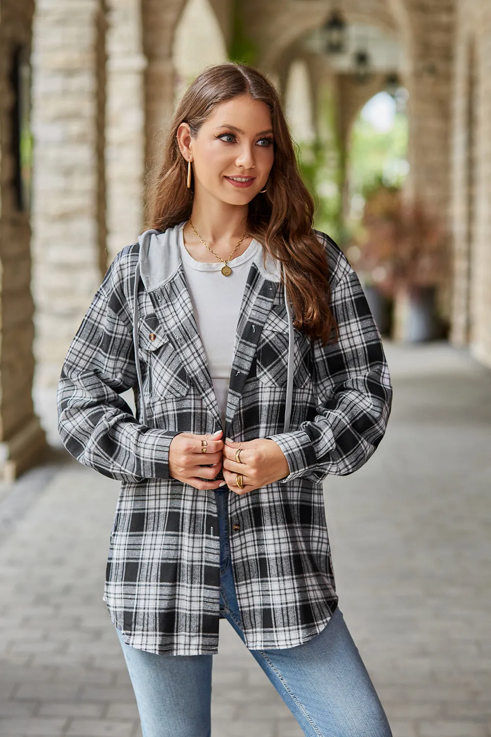 Plaid Long Sleeve Flannel Hooded Shacket - 5 colors