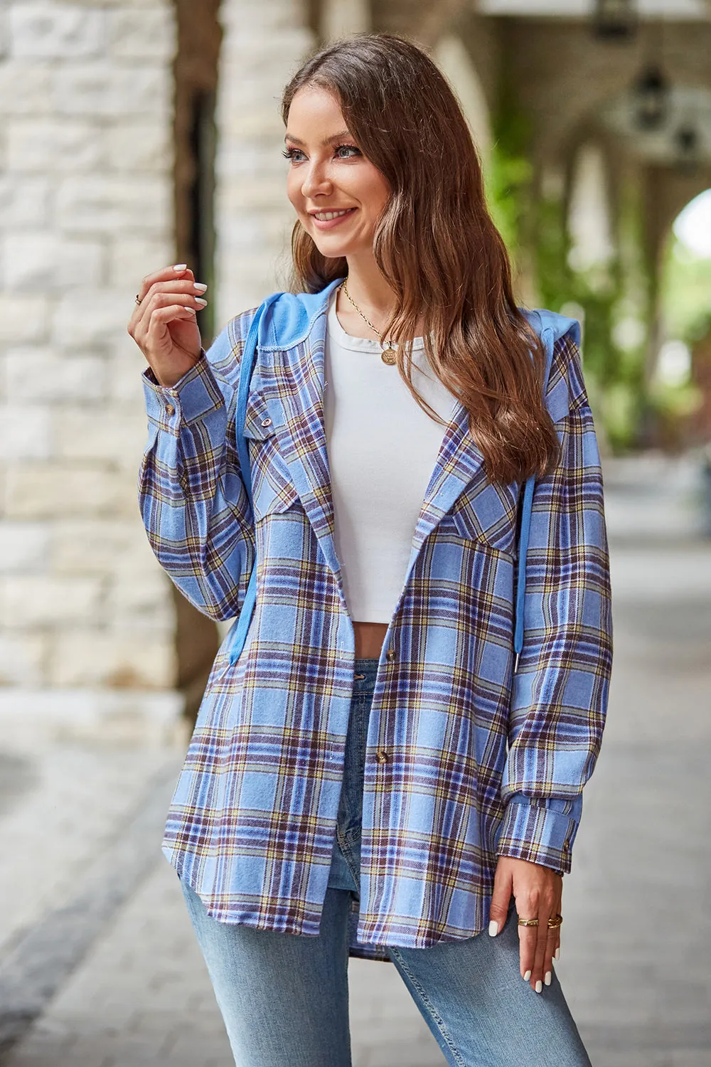 Plaid Long Sleeve Flannel Hooded Shacket - 5 colors