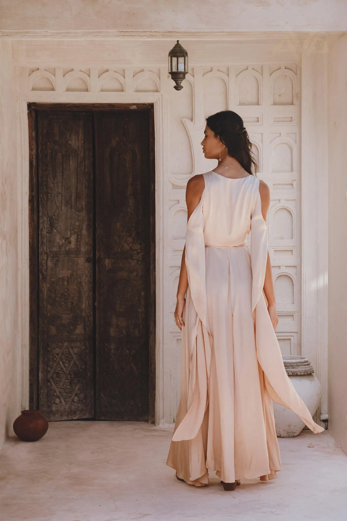 Powder Pink Matangi Peace Silk Gown • Silk Wedding Guest Dress • Boho Elegant Dress