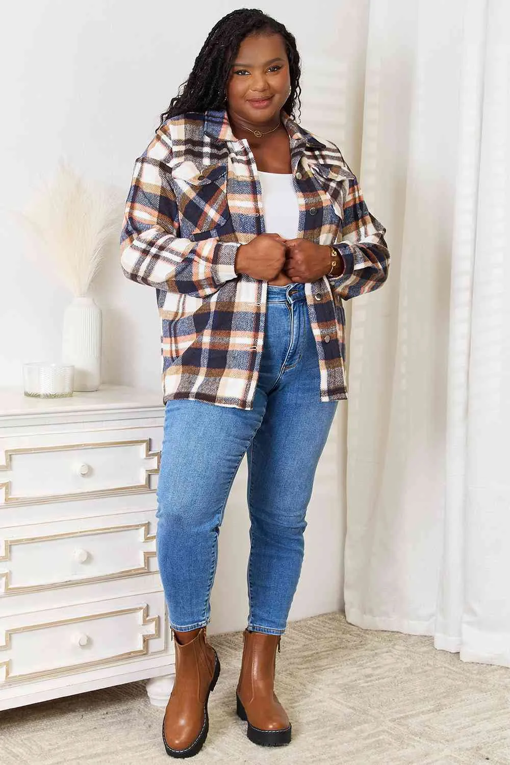 PRE-ORDER: Plaid Button Front Shacket