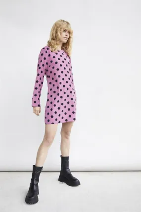 Purple Black Spot Long-Sleeve Mini-dress