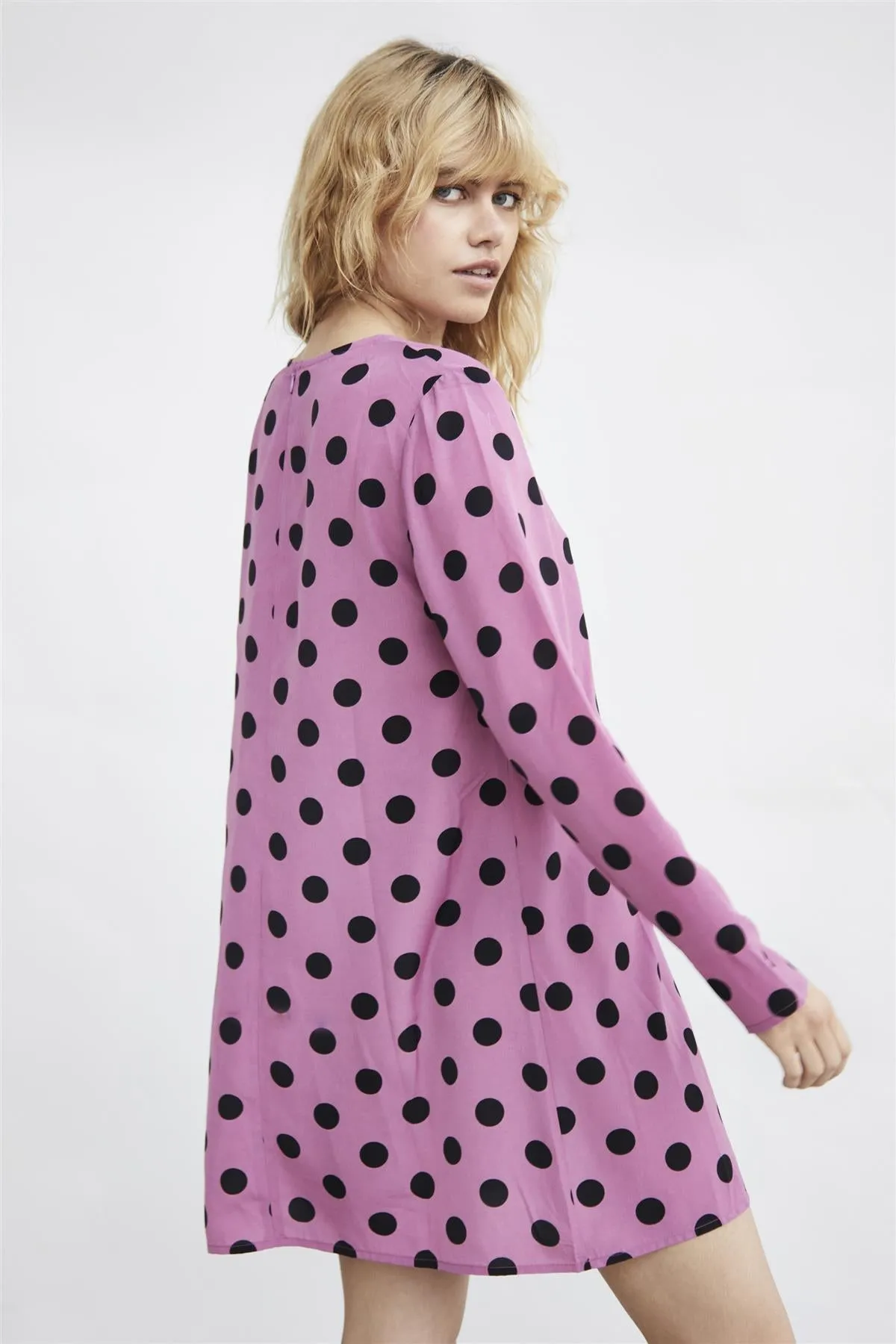 Purple Black Spot Long-Sleeve Mini-dress