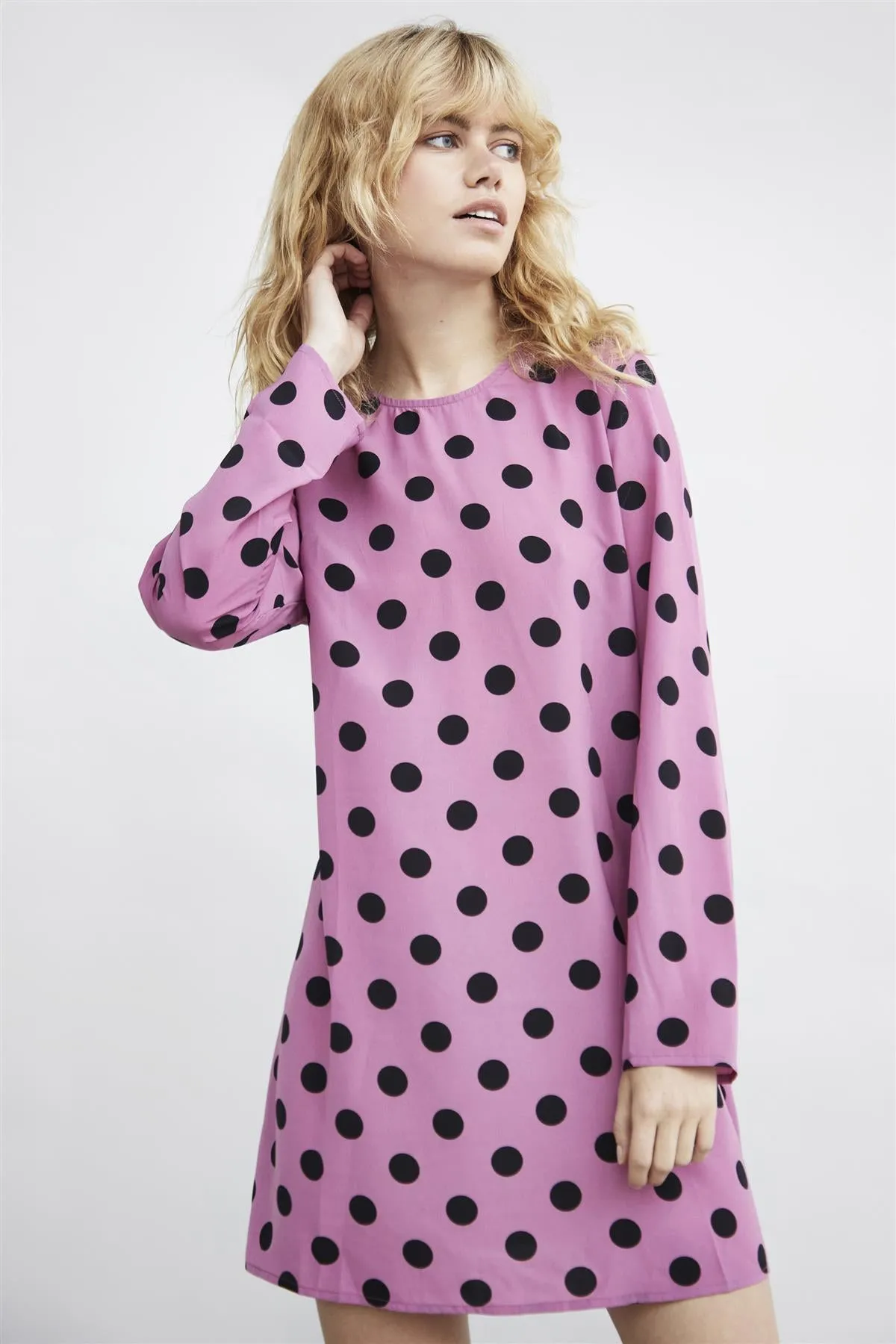 Purple Black Spot Long-Sleeve Mini-dress