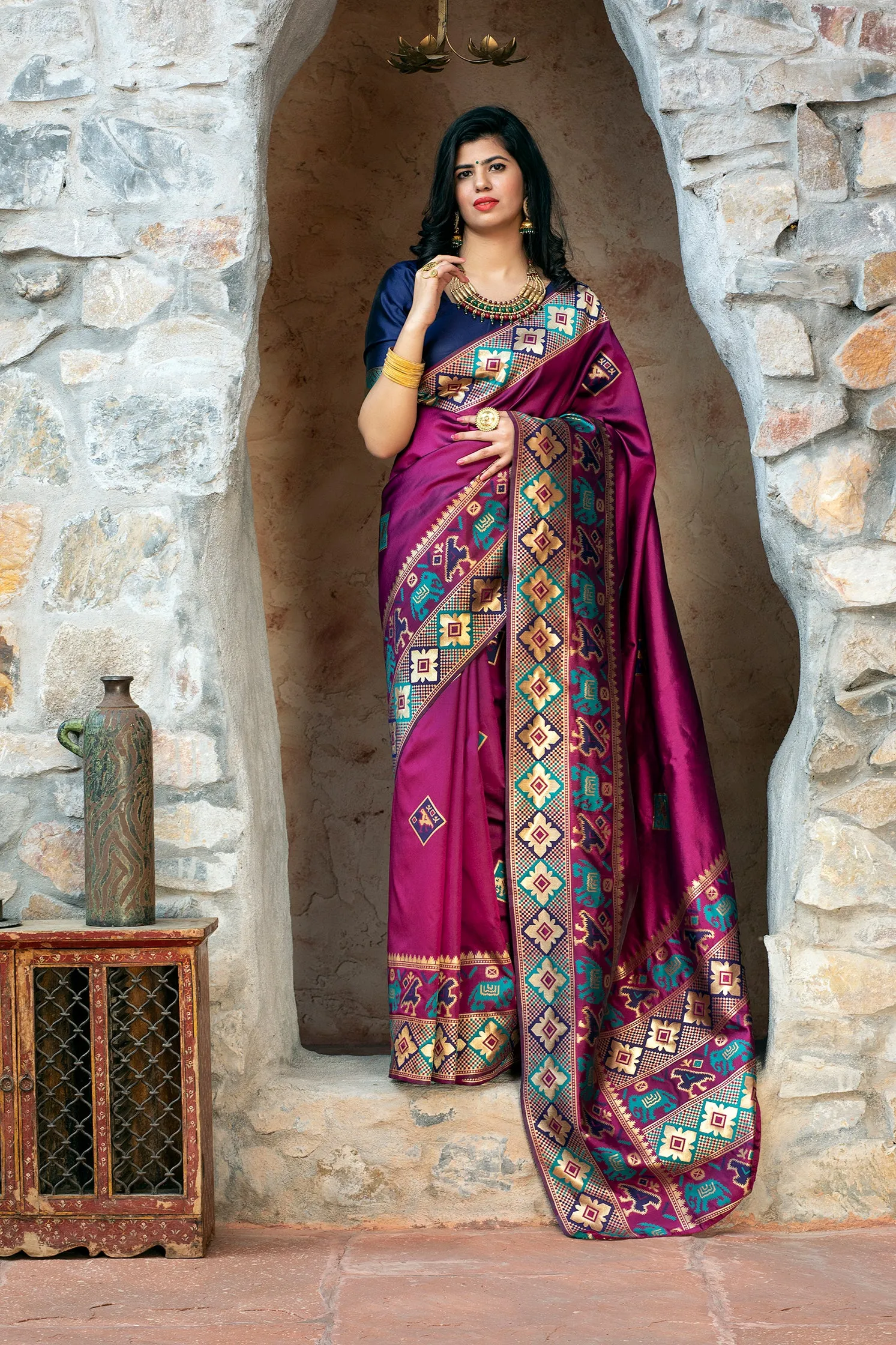 Purple Patola Weaving Silk Festival Wear Saree