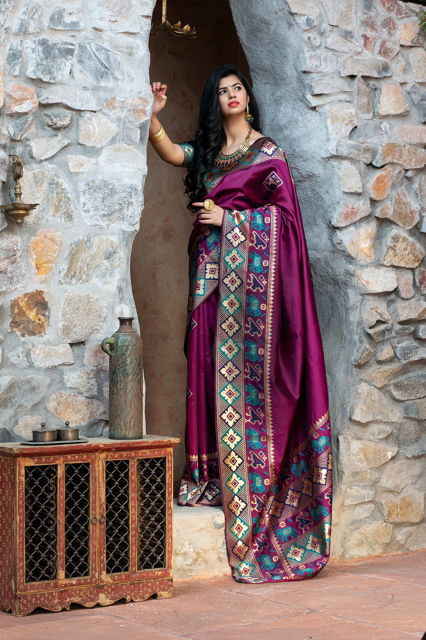 Purple Patola Weaving Silk Festival Wear Saree