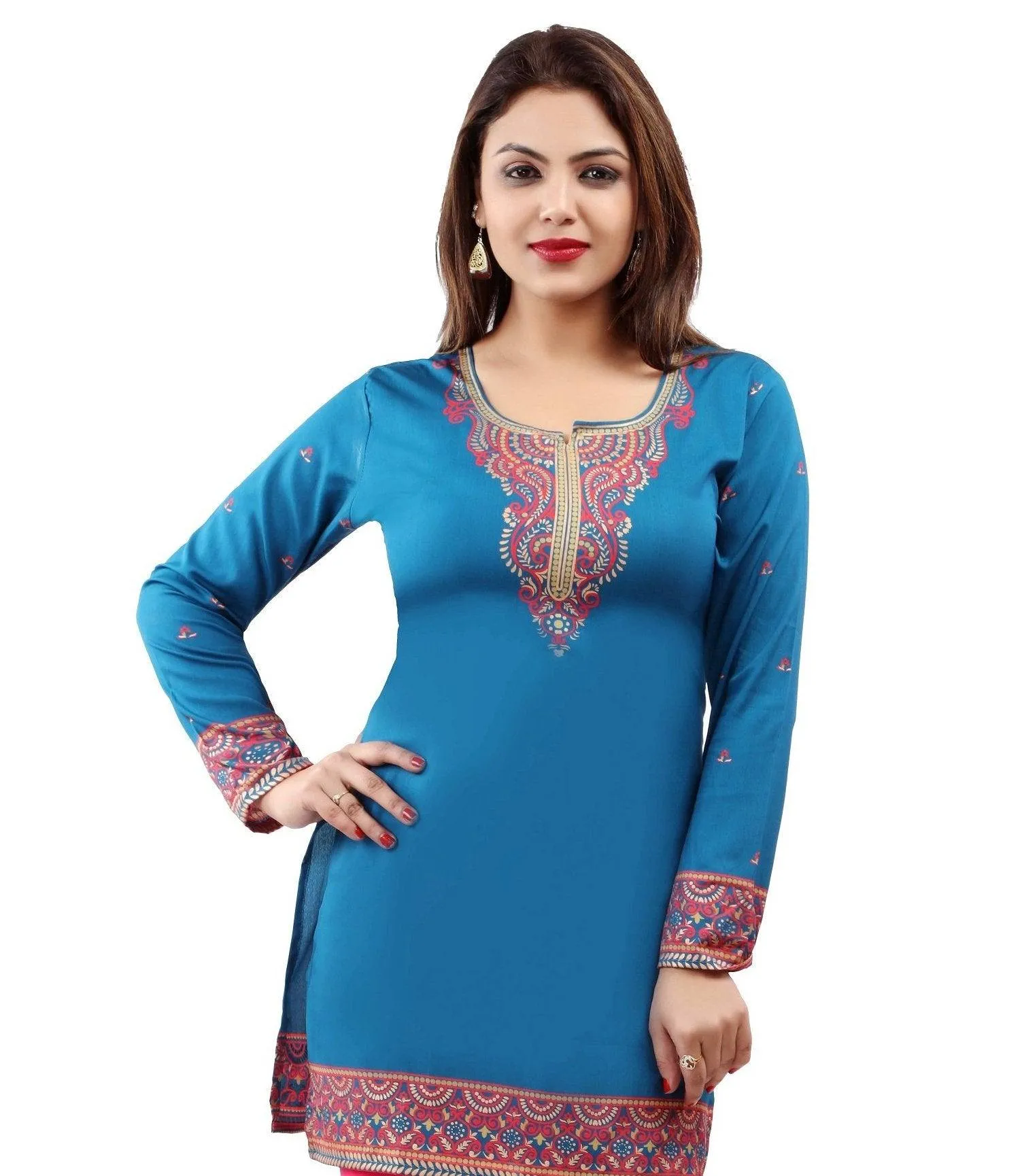 Readymade Blue Printed Crepe Tunic Kurta