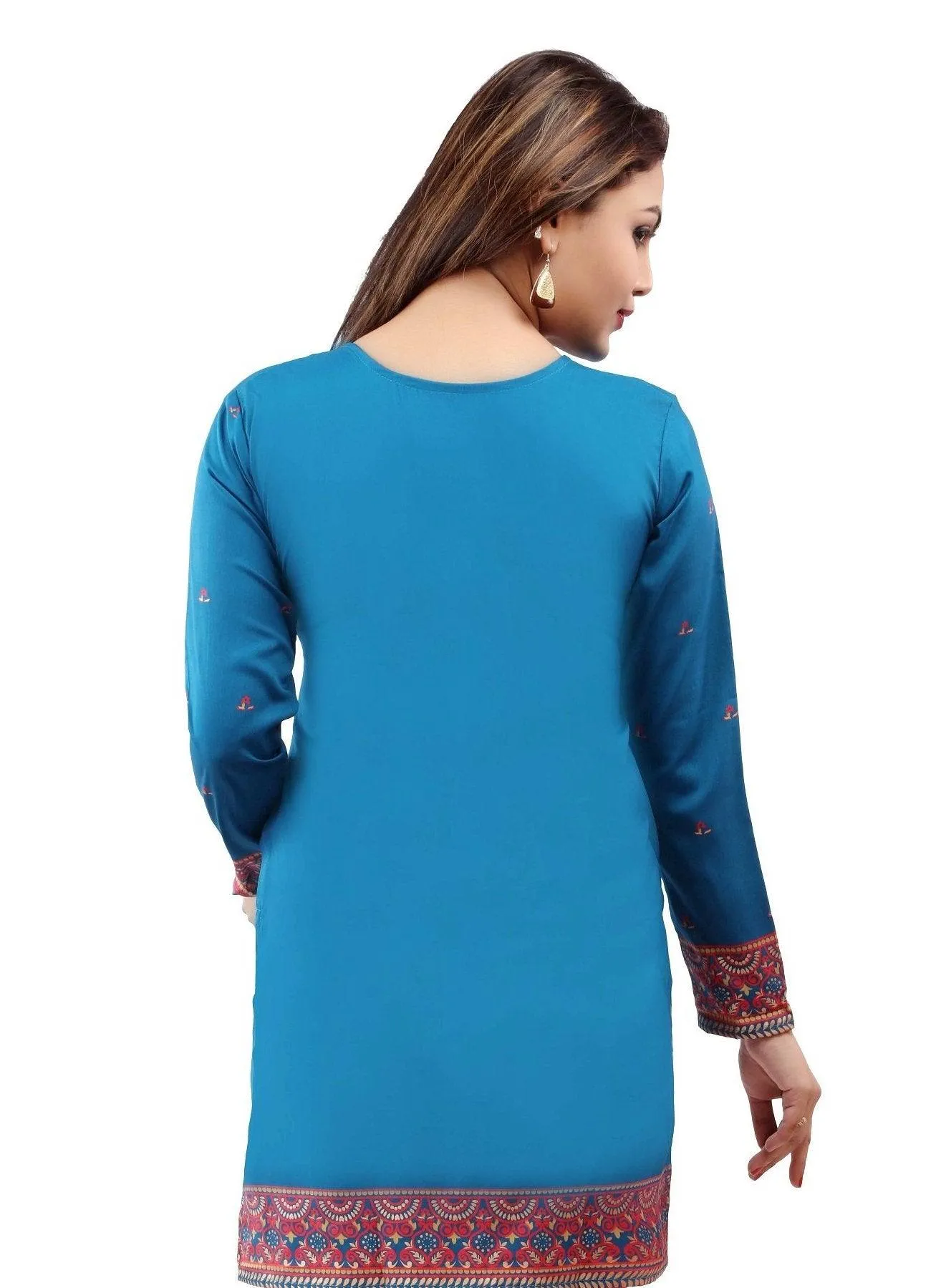 Readymade Blue Printed Crepe Tunic Kurta