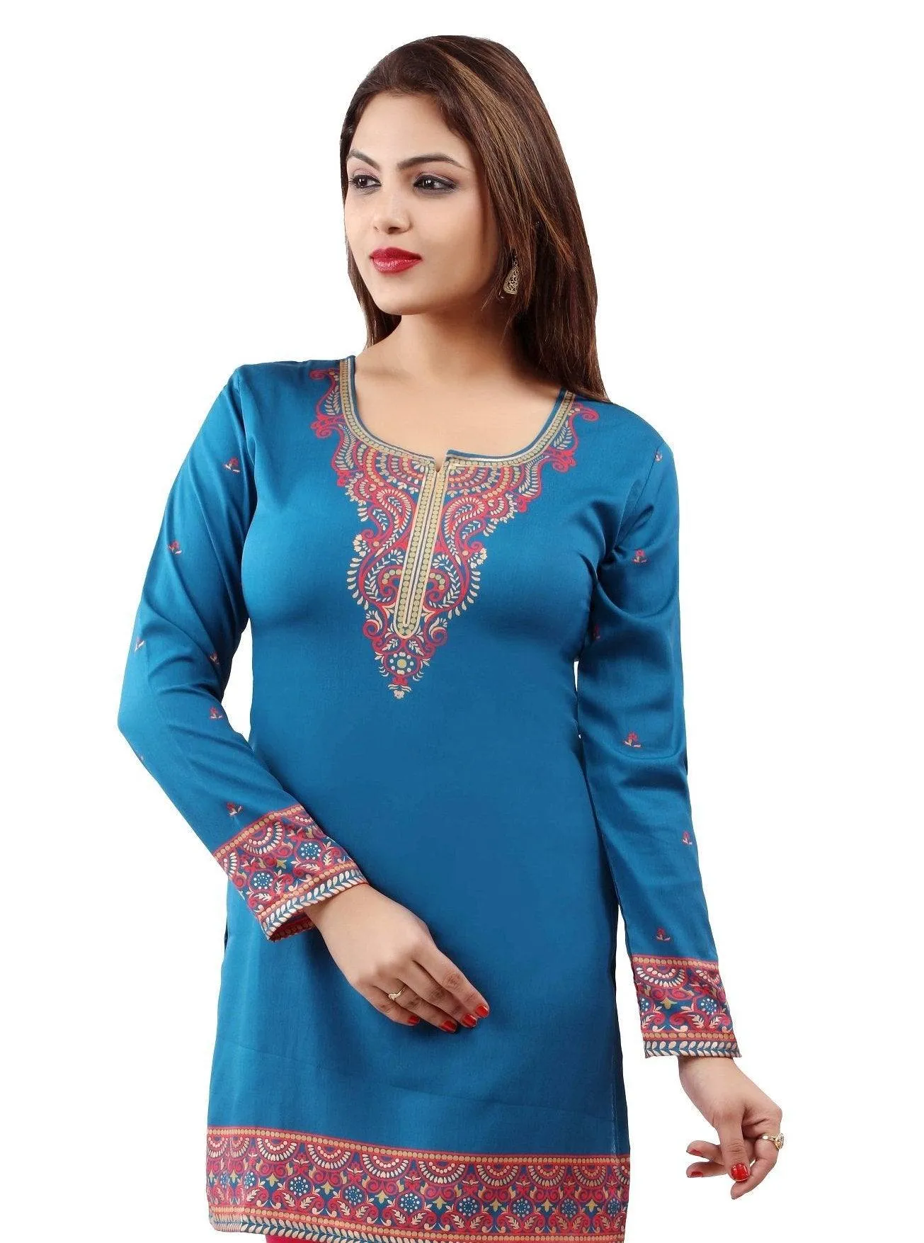 Readymade Blue Printed Crepe Tunic Kurta