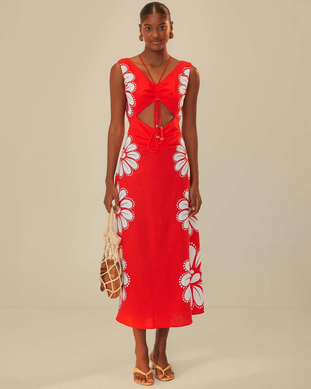 Red Ainika Shell Euroflax Midi Dress