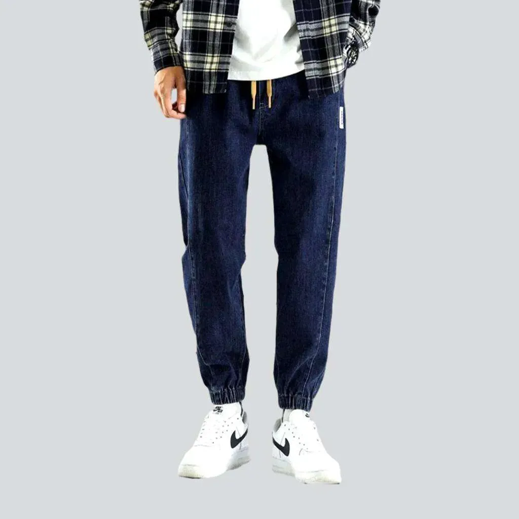 Rubber hem casual men's jean pants