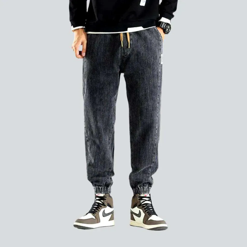 Rubber hem casual men's jean pants