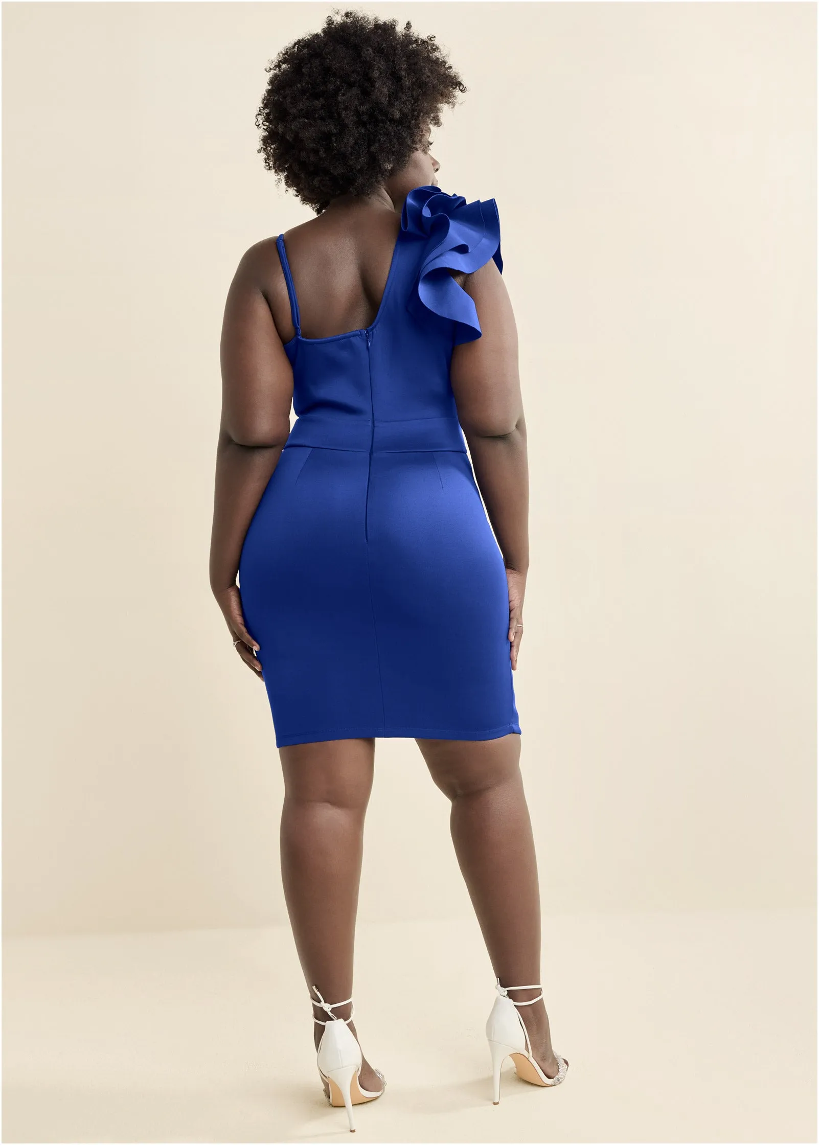 Ruffle Shoulder Mini Dress  - Sodalite Blue