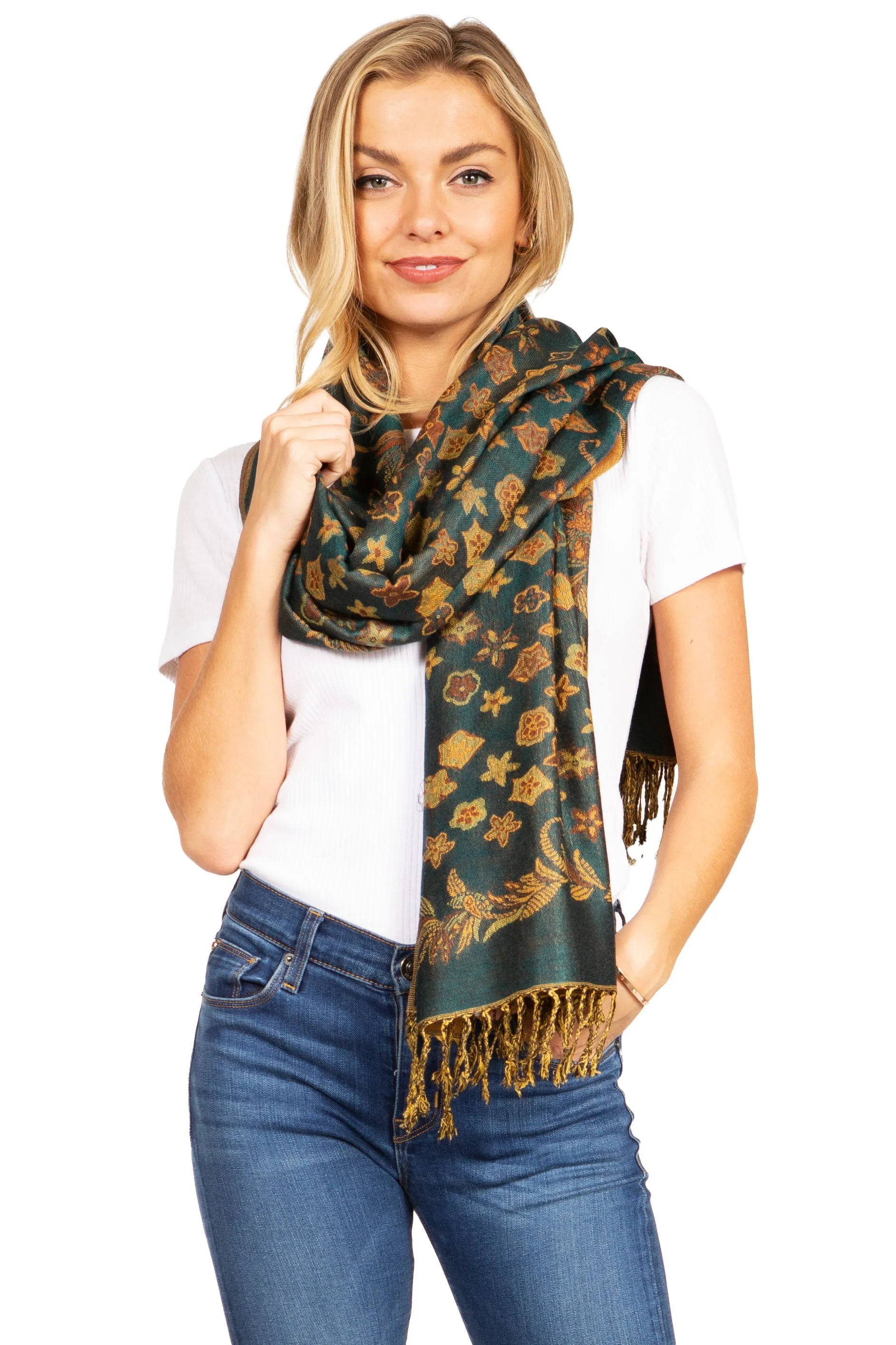 Sakkas Alessa Women's Silky Soft Reversible PaisleyPrint Pashmina Scarf Shawl Wrap