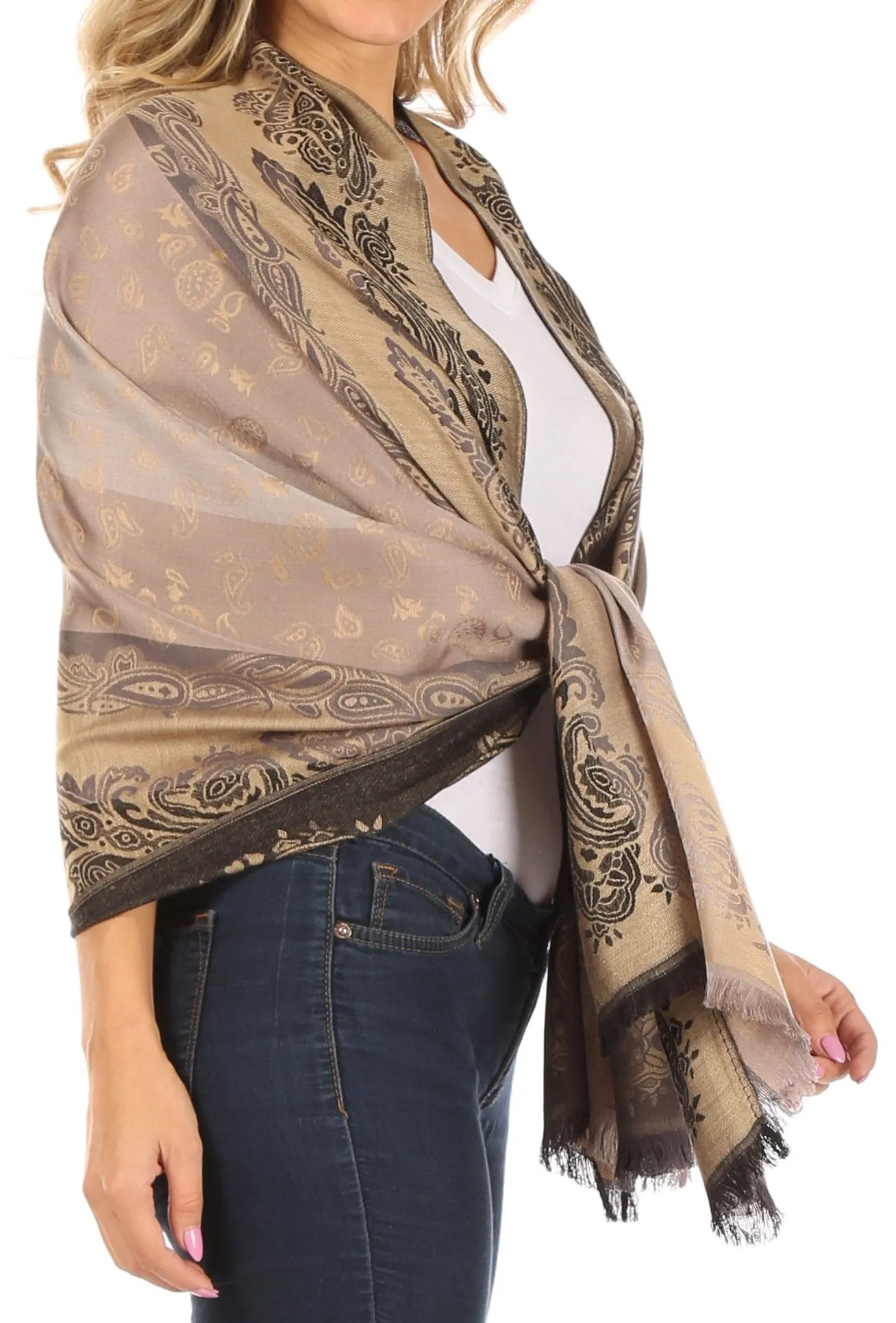 Sakkas Alessa Women's Silky Soft Reversible PaisleyPrint Pashmina Scarf Shawl Wrap