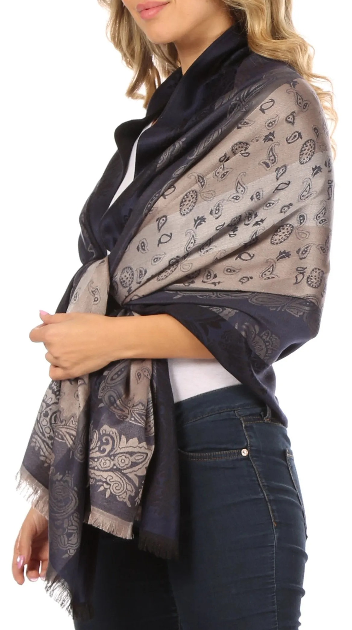 Sakkas Alessa Women's Silky Soft Reversible PaisleyPrint Pashmina Scarf Shawl Wrap