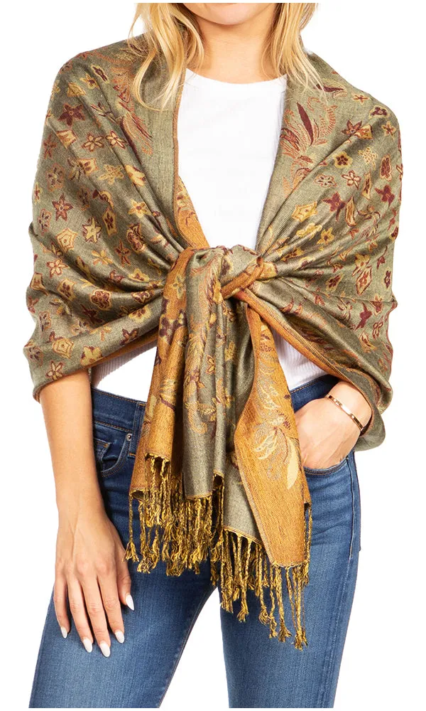 Sakkas Alessa Women's Silky Soft Reversible PaisleyPrint Pashmina Scarf Shawl Wrap