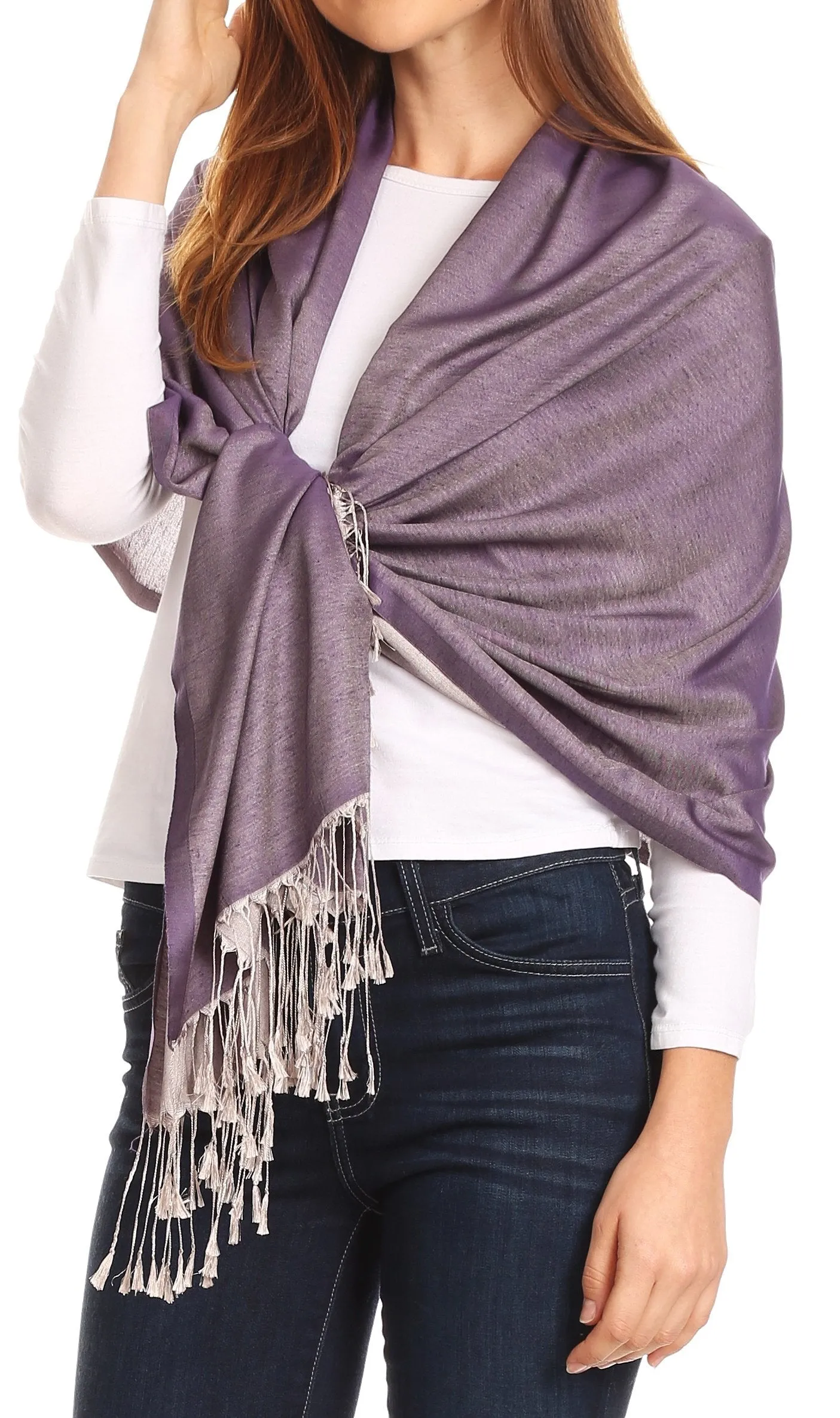 Sakkas Carine Reversible Soft Solid Slight Shimmer Pashmina/ Shawl/ Wrap/ Stole