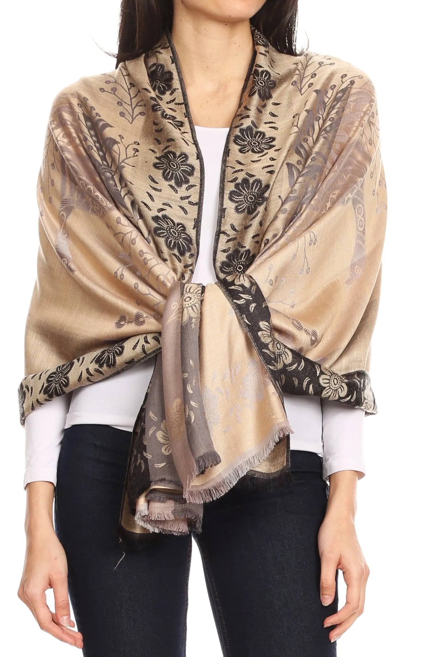 Sakkas Matilde Women's Peacock Floral Light and Soft Reversible Scarf Shawl Wrap