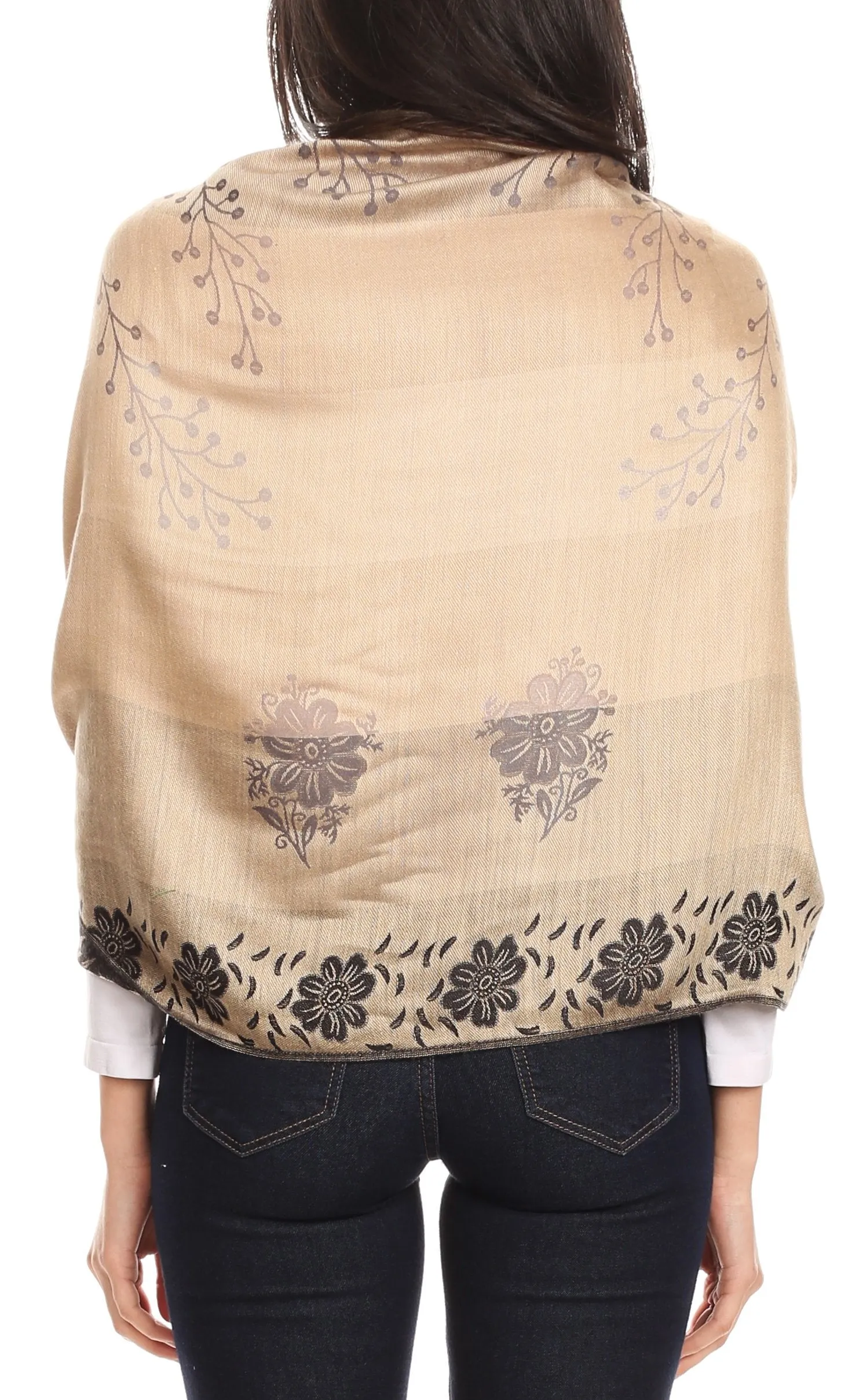 Sakkas Matilde Women's Peacock Floral Light and Soft Reversible Scarf Shawl Wrap