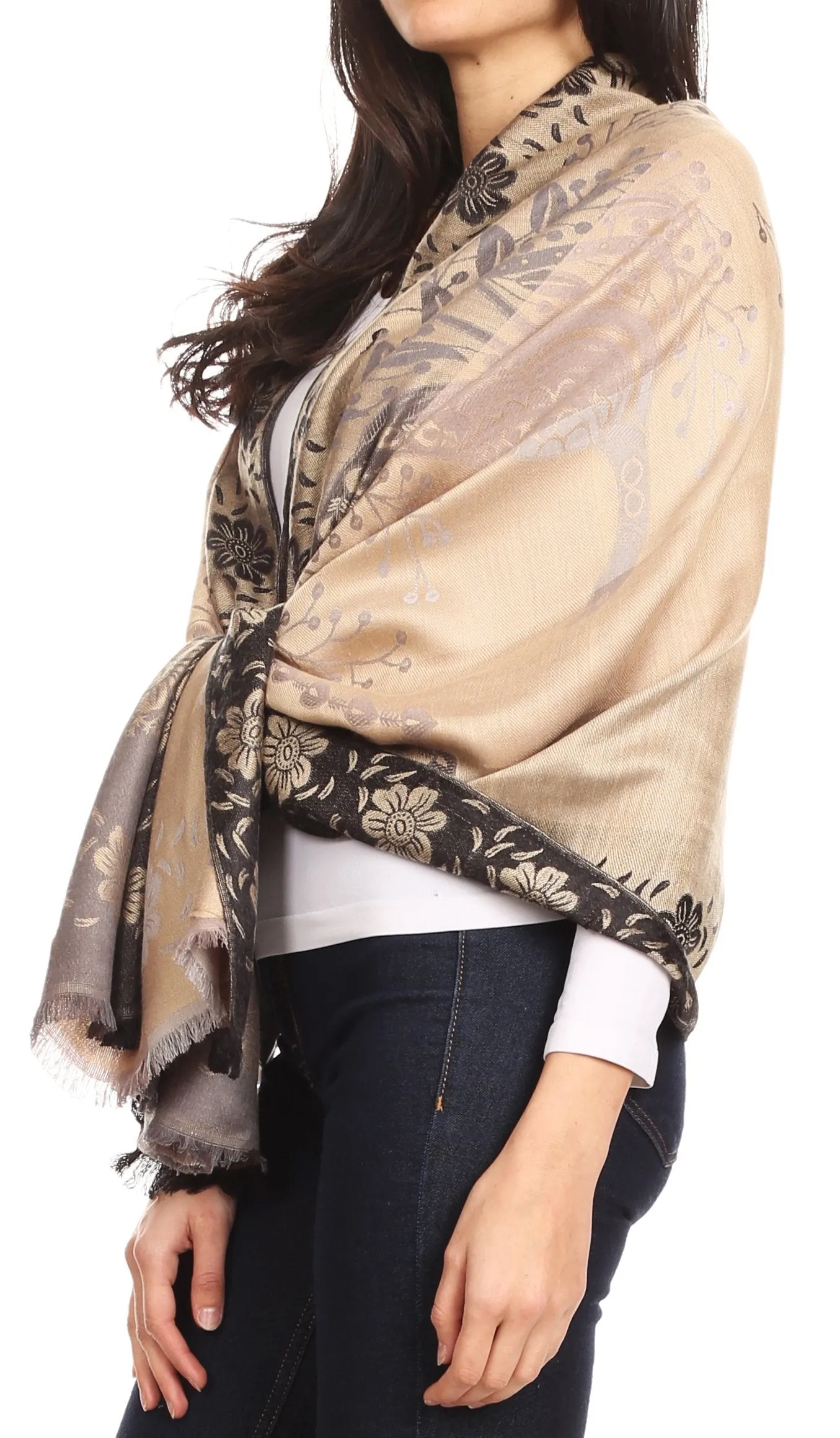 Sakkas Matilde Women's Peacock Floral Light and Soft Reversible Scarf Shawl Wrap