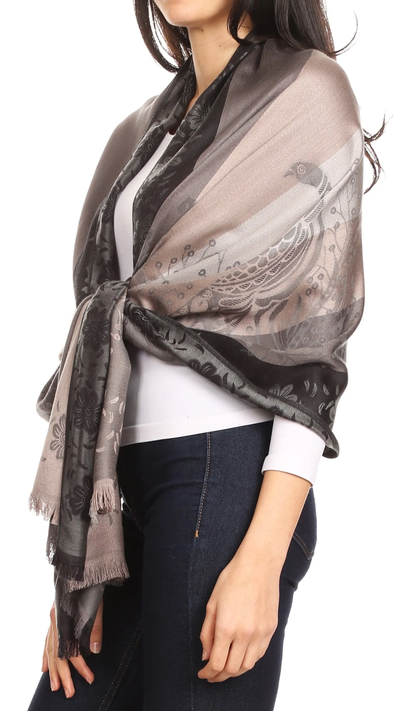 Sakkas Matilde Women's Peacock Floral Light and Soft Reversible Scarf Shawl Wrap