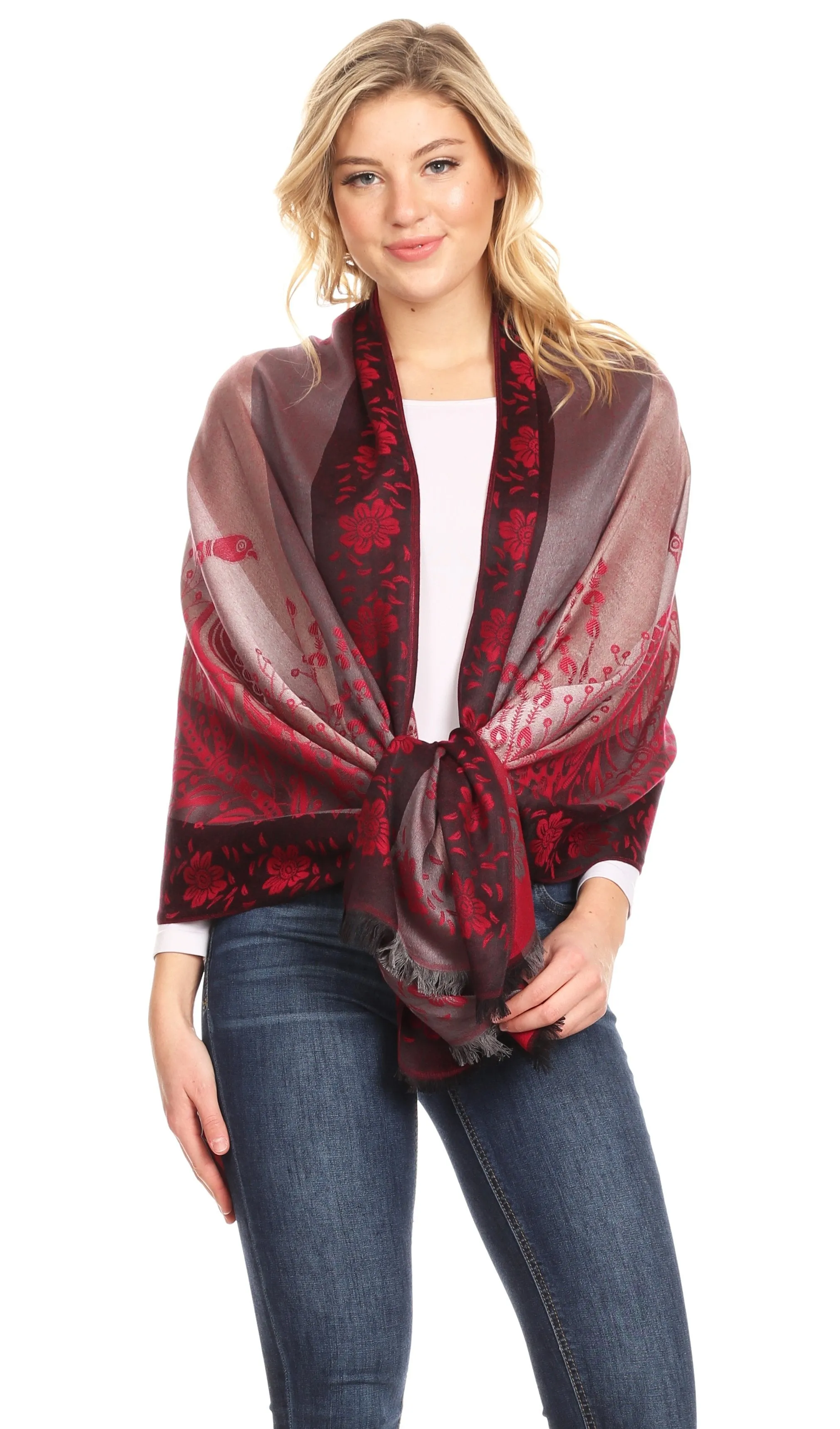 Sakkas Matilde Women's Peacock Floral Light and Soft Reversible Scarf Shawl Wrap