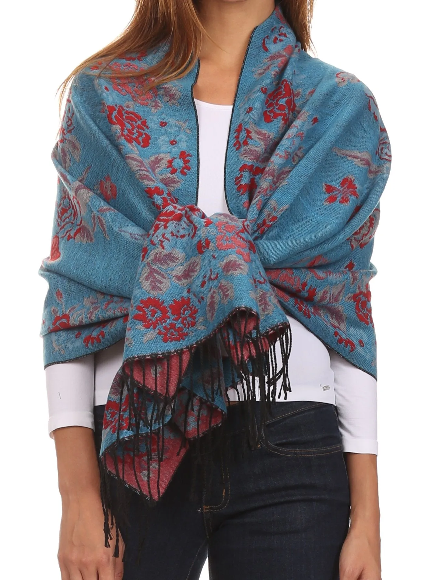 Sakkas Ontario double layer floral Pashmina/ Shawl/ Wrap/ Stole with fringe