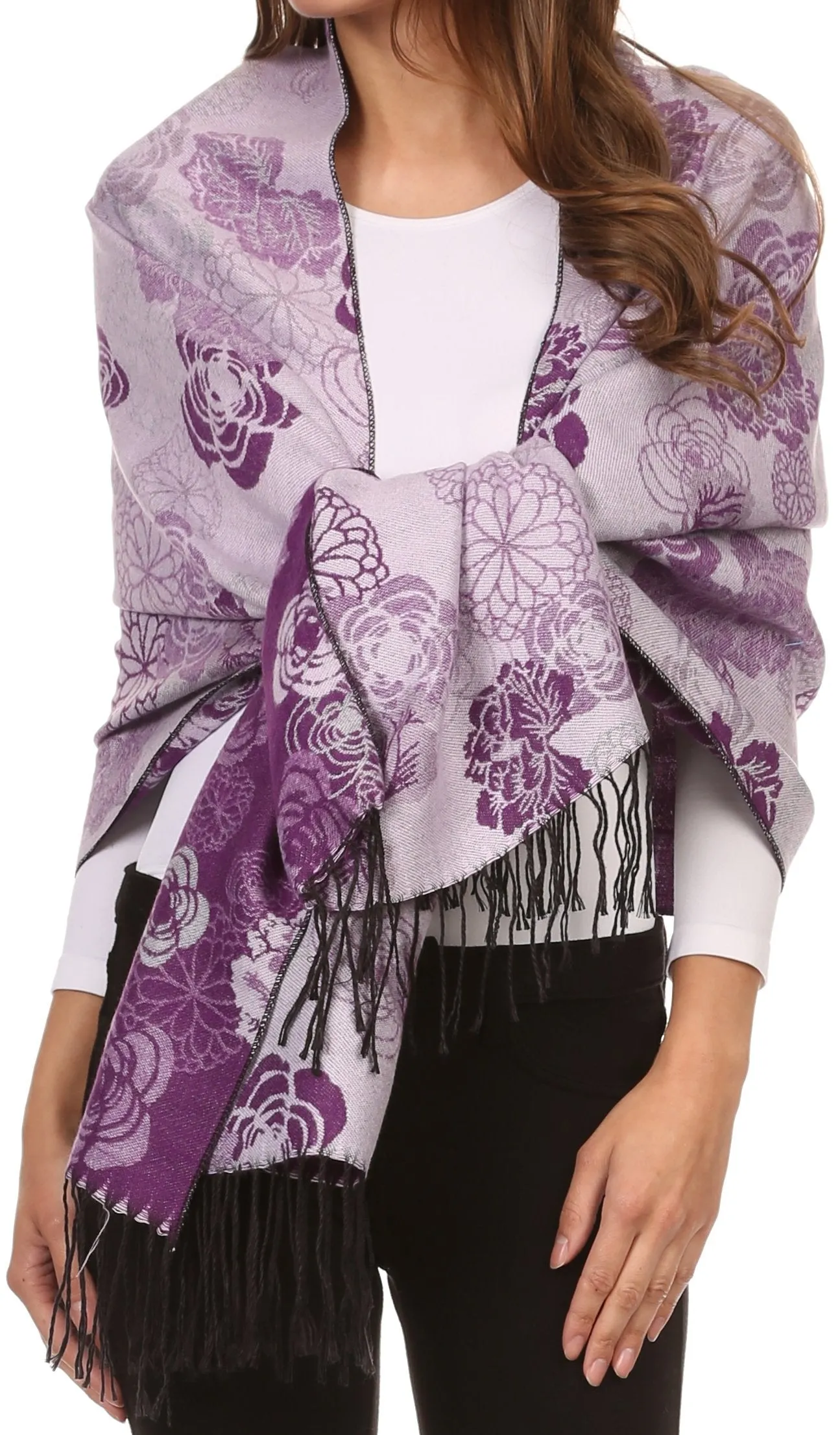 Sakkas Ontario double layer floral Pashmina/ Shawl/ Wrap/ Stole with fringe