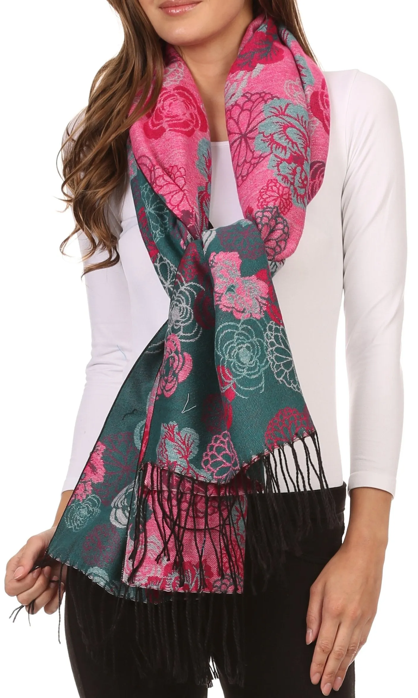 Sakkas Ontario double layer floral Pashmina/ Shawl/ Wrap/ Stole with fringe