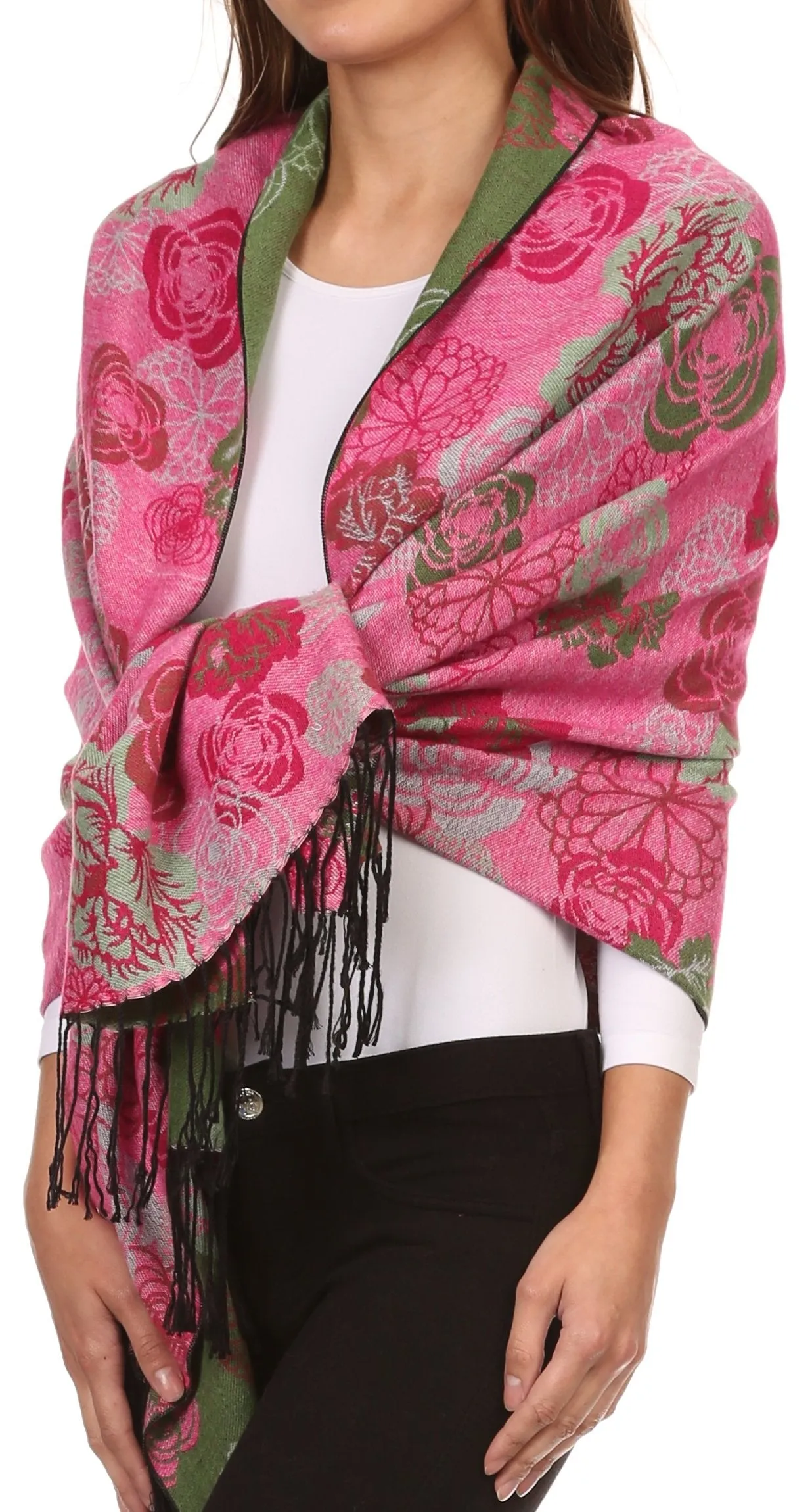 Sakkas Ontario double layer floral Pashmina/ Shawl/ Wrap/ Stole with fringe