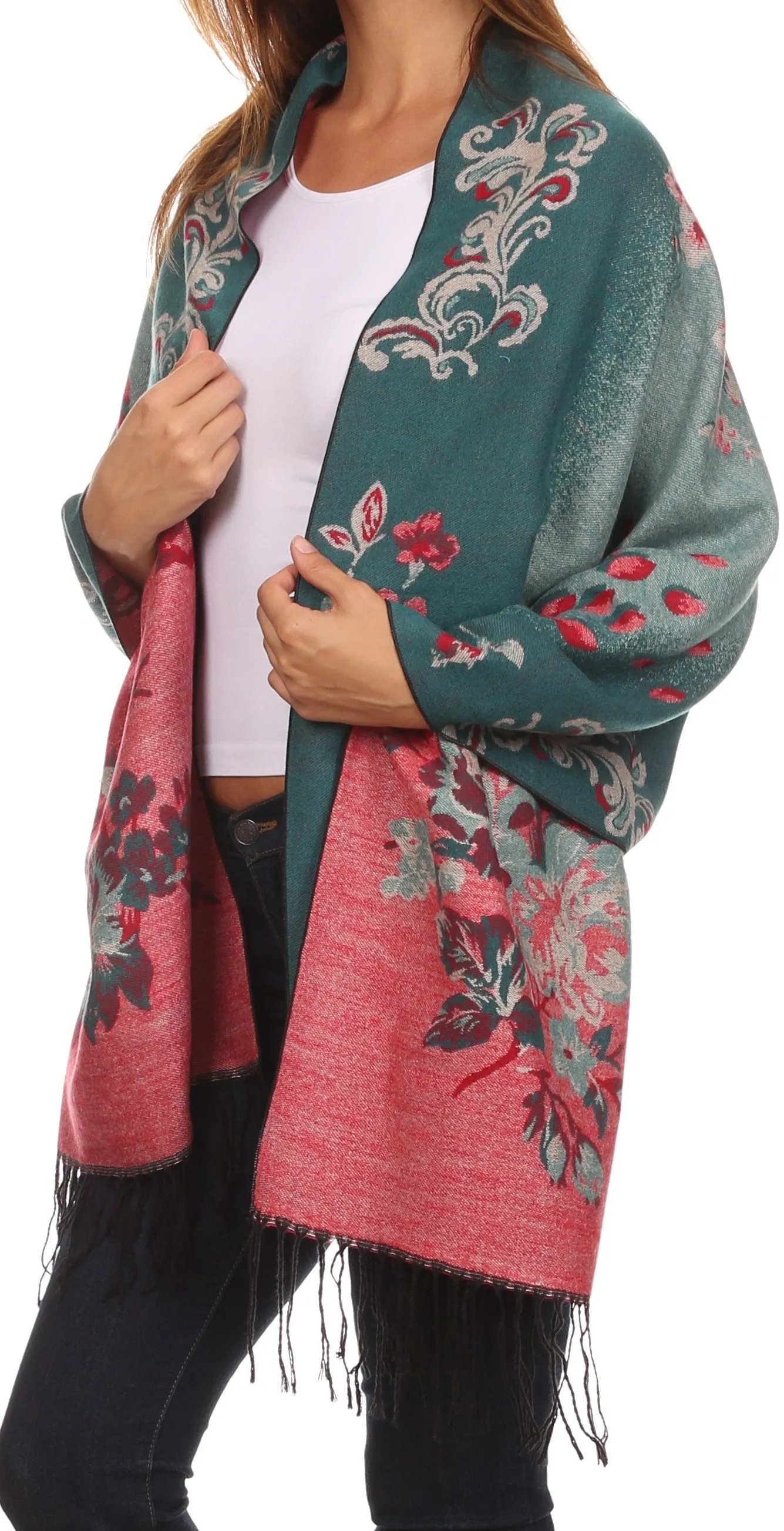 Sakkas Ontario double layer floral Pashmina/ Shawl/ Wrap/ Stole with fringe