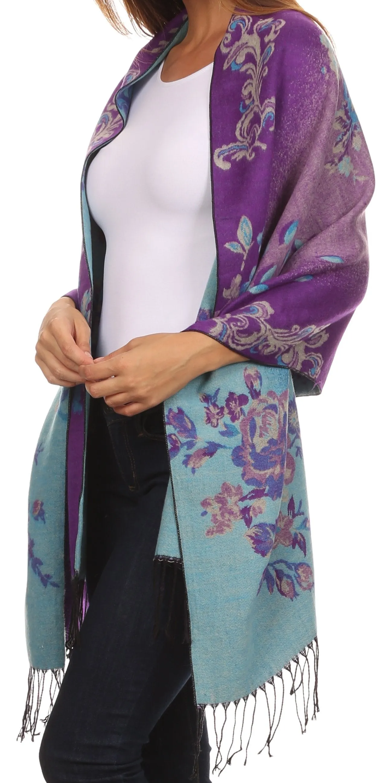 Sakkas Ontario double layer floral Pashmina/ Shawl/ Wrap/ Stole with fringe