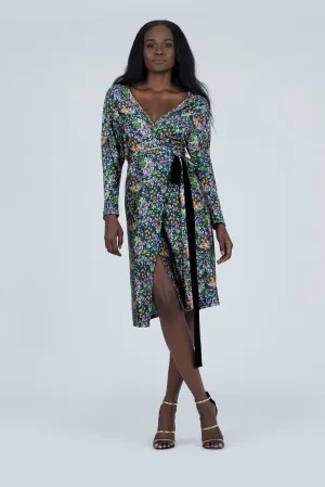 Sakura Blossom Print Jersey Knit Wrap Dress