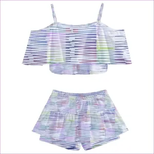 Scribbled Kids Off Shoulder Skirt Two-Piece Swimsuit