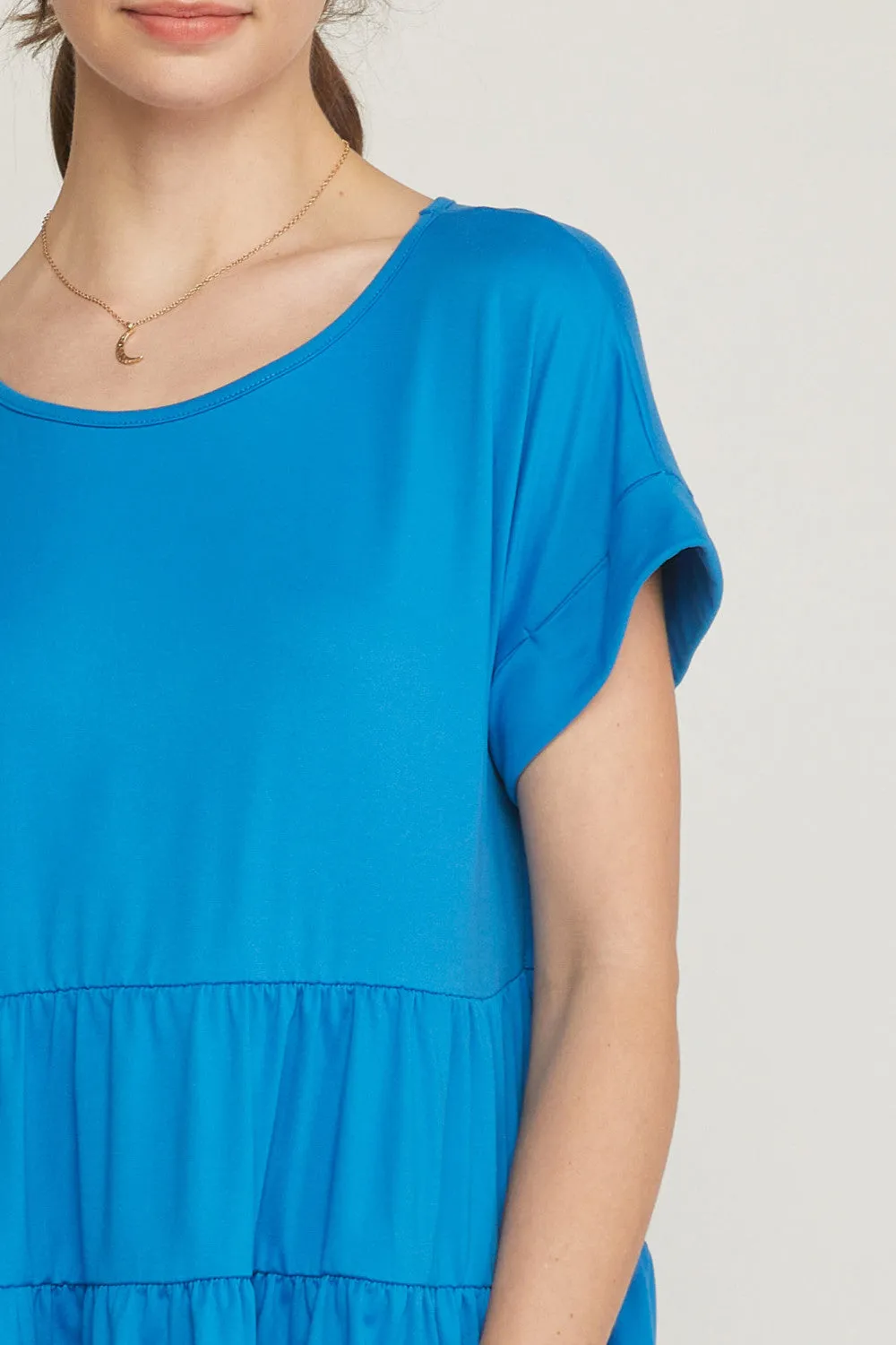 Short Sleeve Tiered Tunic, Blue